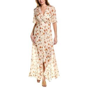 NEW Rag & Bone Size 2 Tamar Twist Front Pink Floral Print Chiffon Maxi Dress